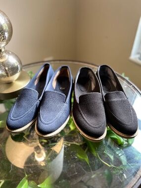 Kelly & Katie Canvas Loafer Comfort Slip On Women's Flats Black Navy Size 7.5